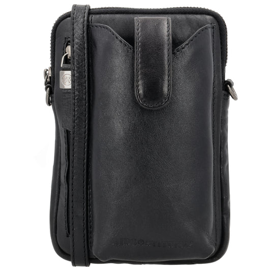 Handytasche Leder 19x13cm in Schwarz mit Reißverschluss