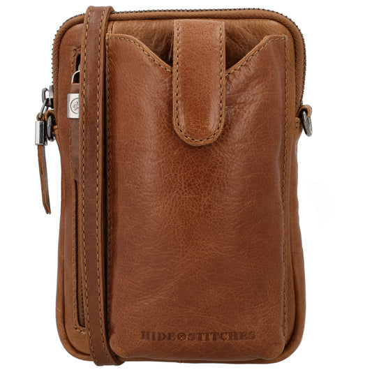Handytasche Leder 19x13cm in Cognac mit Reißverschluss