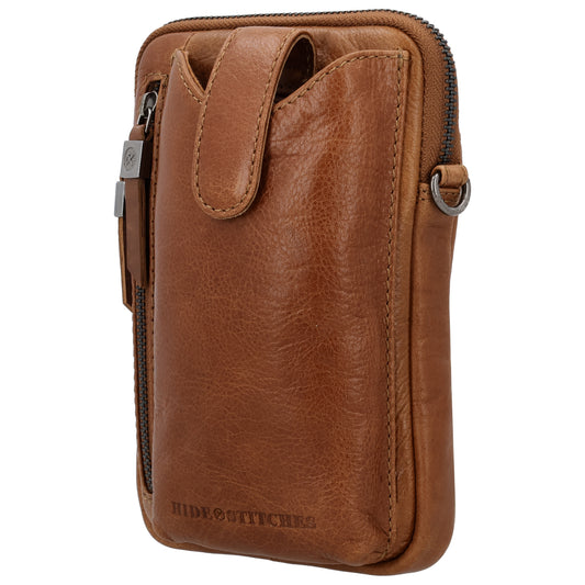 Handytasche Leder 19x13cm in Cognac mit Reißverschluss