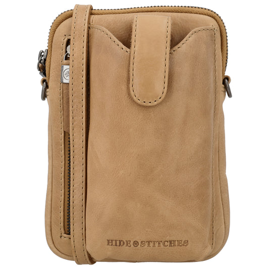 Handytasche Leder 19x13cm in Taupe mit Reißverschluss
