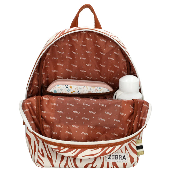 Kinderrucksack 25x35cm mit Zebra-Muster in Braun|Weiß - leder-accessoires.com
