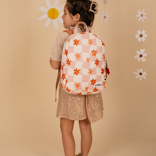 Kinderrucksack 25x35cm mit Blumen-Muster in Rot|Orange - leder-accessoires.com