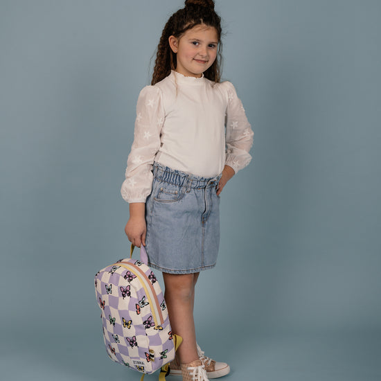 Kinderrucksack 25,5x36cm Schmetterlinge in Lila - leder-accessoires.com