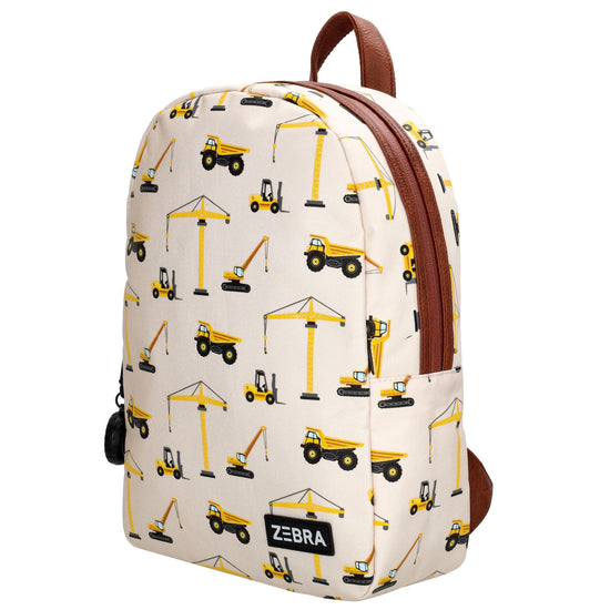 Kinderrucksack 25x35cm mit Baustellen-Muster in Beige - leder-accessoires.com