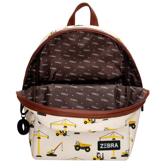 Kinderrucksack 25x35cm mit Baustellen-Muster in Beige - leder-accessoires.com