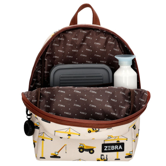 Kinderrucksack 25x35cm mit Baustellen-Muster in Beige - leder-accessoires.com