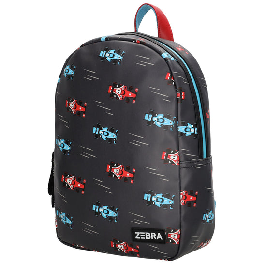 Kinderrucksack 25x35cm mit Rennauto-Muster in Schwarz - leder-accessoires.com