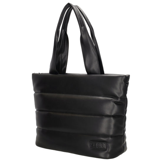 Shopper gesteppt 34x28cm in Schwarz aus Kunstleder - leder-accessoires.com