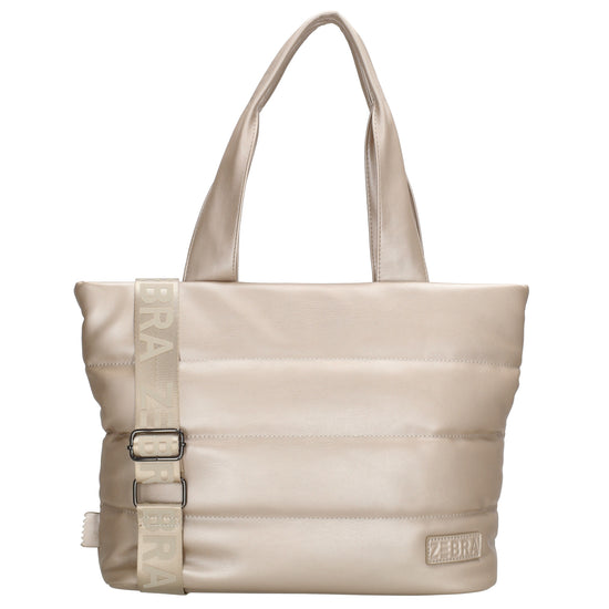 Shopper gesteppt 34x28cm in Champagner aus Kunstleder - leder-accessoires.com