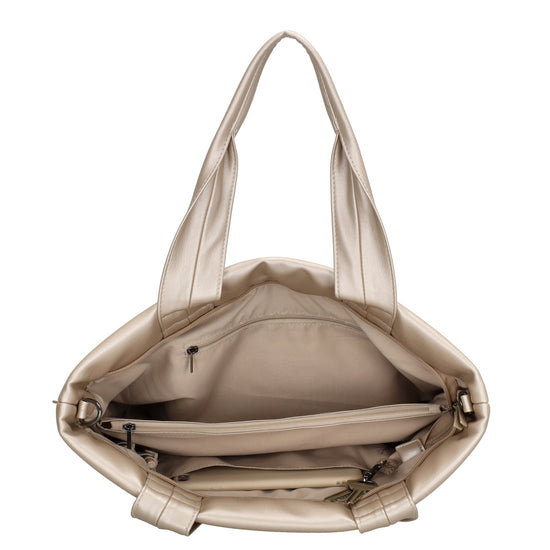 Shopper gesteppt 34x28cm in Champagner aus Kunstleder - leder-accessoires.com