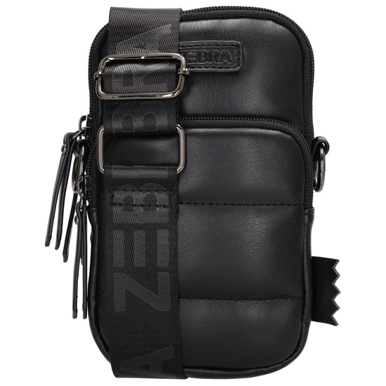 Handytasche | Minibag gesteppt 13x19cm in Schwarz mit Reißverschluss und Vortasche - leder-accessoires.com