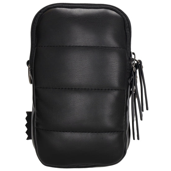 Handytasche | Minibag gesteppt 13x19cm in Schwarz mit Reißverschluss und Vortasche - leder-accessoires.com