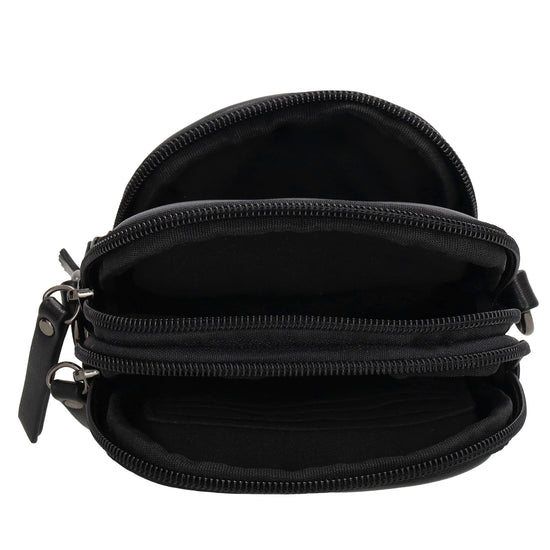 Handytasche | Minibag gesteppt 13x19cm in Schwarz mit Reißverschluss und Vortasche - leder-accessoires.com