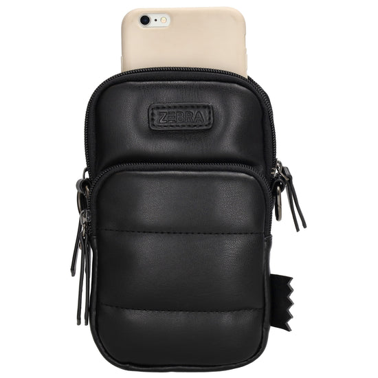 Handytasche | Minibag gesteppt 13x19cm in Schwarz mit Reißverschluss und Vortasche - leder-accessoires.com