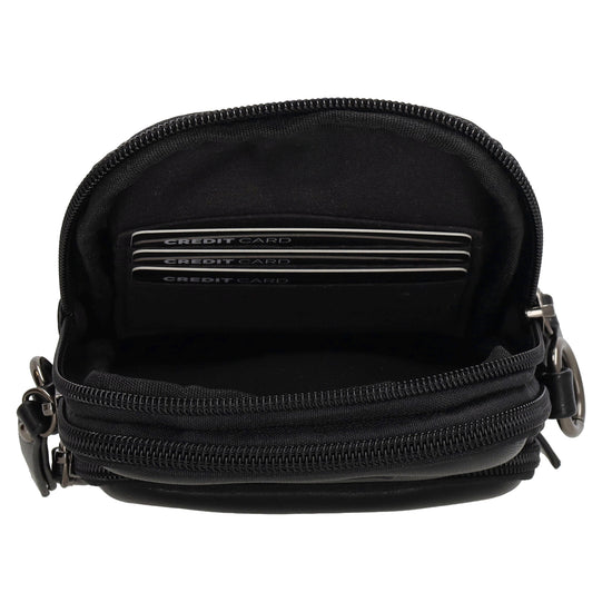 Handytasche | Minibag gesteppt 13x19cm in Schwarz mit Reißverschluss und Vortasche - leder-accessoires.com