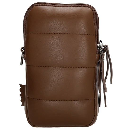Handytasche | Minibag gesteppt 13x19cm in Braun mit Reißverschluss und Vortasche - leder-accessoires.com