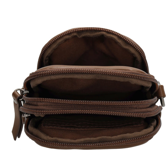 Handytasche | Minibag gesteppt 13x19cm in Braun mit Reißverschluss und Vortasche - leder-accessoires.com