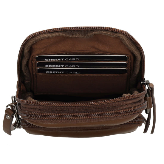 Handytasche | Minibag gesteppt 13x19cm in Braun mit Reißverschluss und Vortasche - leder-accessoires.com