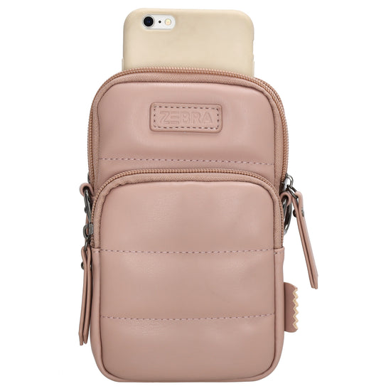 Handytasche | Minibag gesteppt 13x19cm in Altrosa mit Reißverschluss und Vortasche - leder-accessoires.com