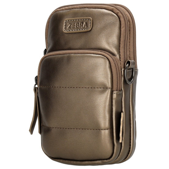 Handytasche | Minibag gesteppt 13x19cm in Bronze mit Reißverschluss und Vortasche - leder-accessoires.com