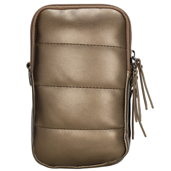 Handytasche | Minibag gesteppt 13x19cm in Bronze mit Reißverschluss und Vortasche - leder-accessoires.com