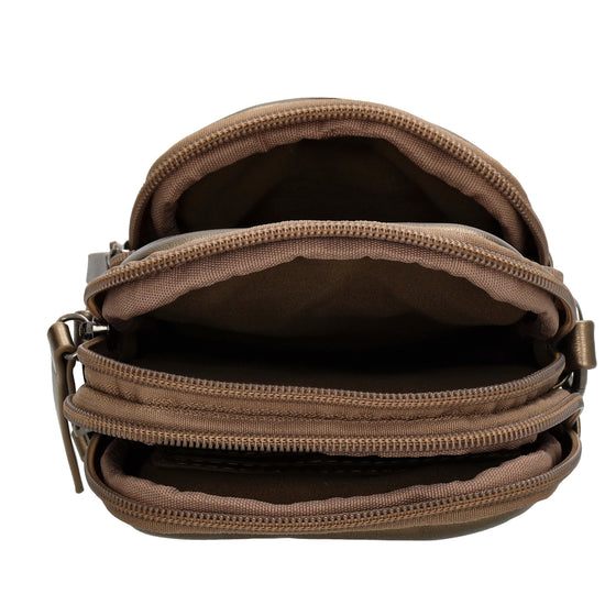Handytasche | Minibag gesteppt 13x19cm in Bronze mit Reißverschluss und Vortasche - leder-accessoires.com
