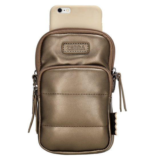 Handytasche | Minibag gesteppt 13x19cm in Bronze mit Reißverschluss und Vortasche - leder-accessoires.com