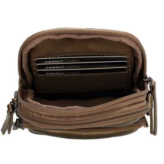 Handytasche | Minibag gesteppt 13x19cm in Bronze mit Reißverschluss und Vortasche - leder-accessoires.com