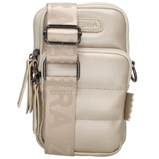 Handytasche | Minibag gesteppt 13x19cm in Champagner mit Reißverschluss und Vortasche - leder-accessoires.com