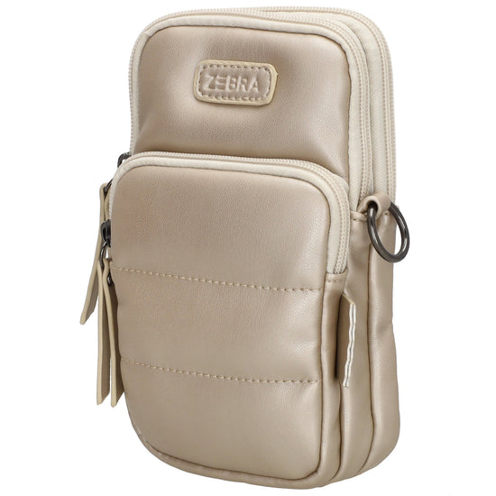 Handytasche | Minibag gesteppt 13x19cm in Champagner mit Reißverschluss und Vortasche - leder-accessoires.com