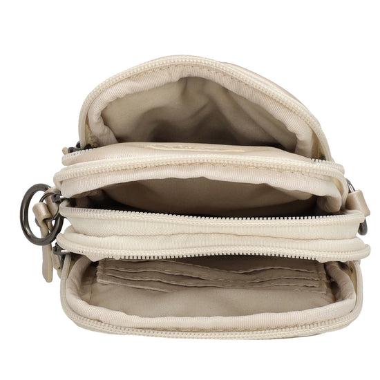 Handytasche | Minibag gesteppt 13x19cm in Champagner mit Reißverschluss und Vortasche - leder-accessoires.com