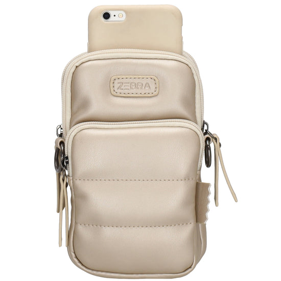Handytasche | Minibag gesteppt 13x19cm in Champagner mit Reißverschluss und Vortasche - leder-accessoires.com