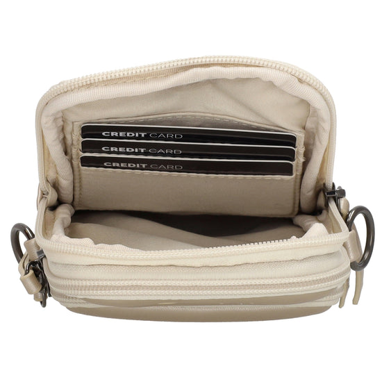 Handytasche | Minibag gesteppt 13x19cm in Champagner mit Reißverschluss und Vortasche - leder-accessoires.com