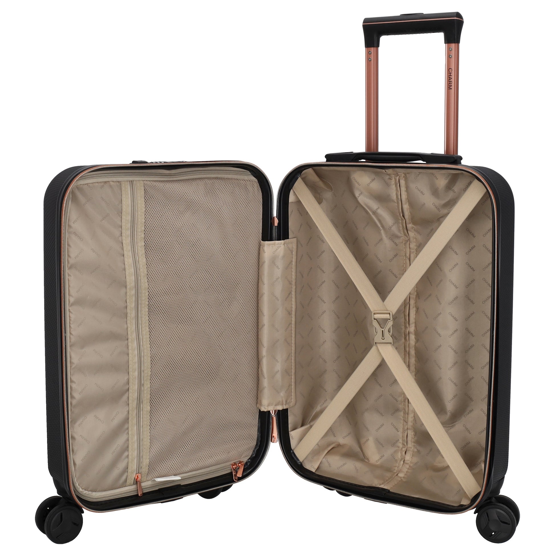 Reisetrolley|Hartschalenkoffer 55cm in Schwarz|Rose mit 4-Rad - leder-accessoires.com
