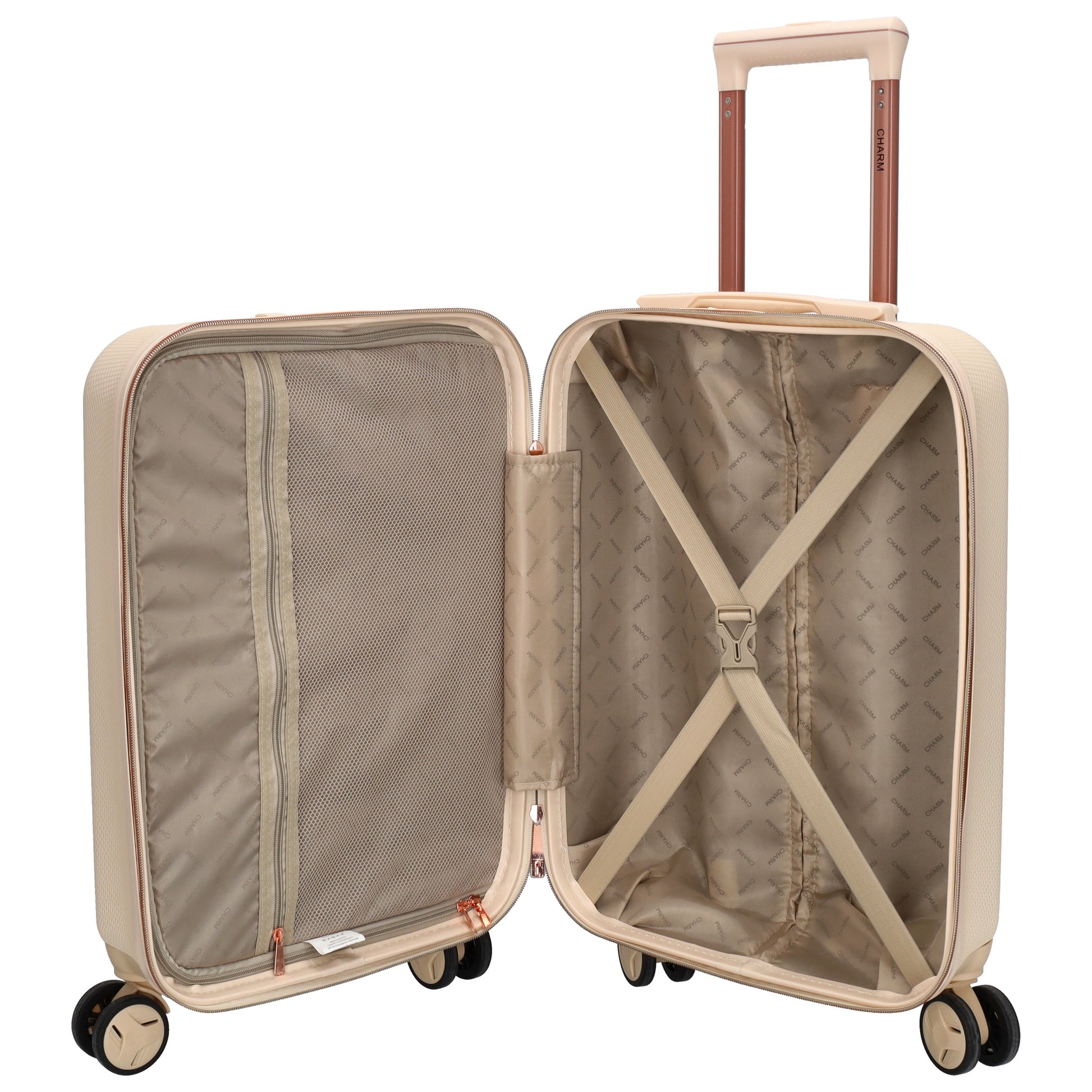 Reisetrolley|Hartschalenkoffer 55cm in Creme|Rose mit 4-Rad - leder-accessoires.com