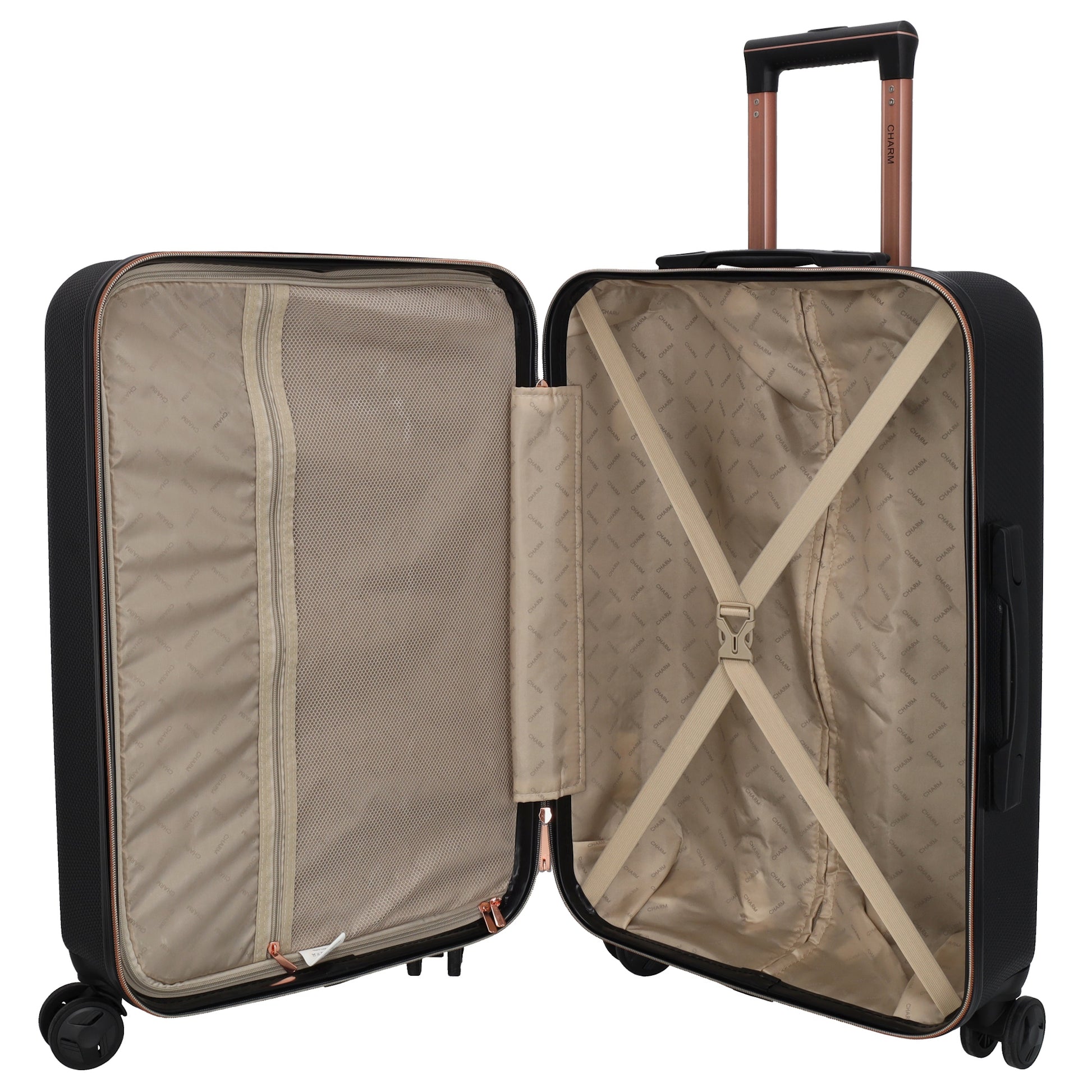 Reisetrolley|Hartschalenkoffer 66cm in Schwarz|Rose mit 4-Rad - leder-accessoires.com