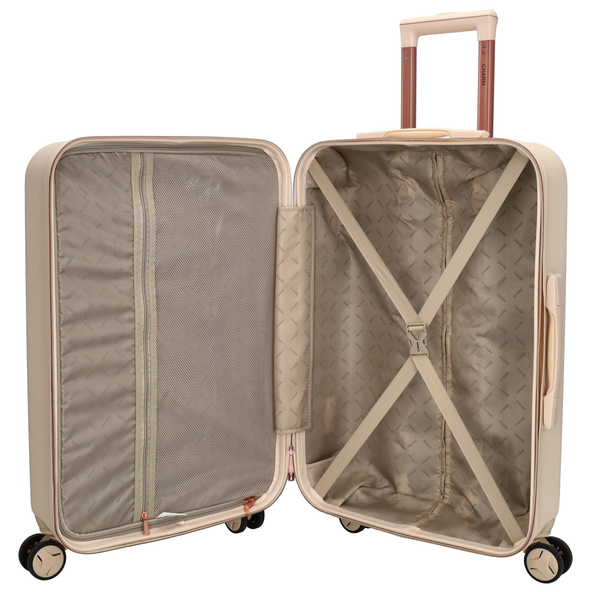 Reisetrolley|Hartschalenkoffer 66cm in Creme|Rose mit 4-Rad - leder-accessoires.com