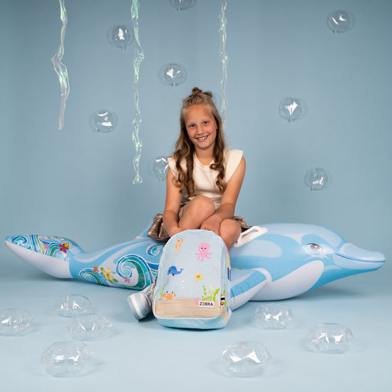 Kinderrucksack 25x35cm mit Meermotiv-Muster in Blau - leder-accessoires.com