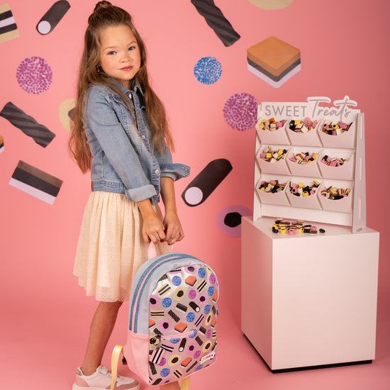 Kinderrucksack 25x35cm mit Candymotiv-Muster in Weiß - leder-accessoires.com
