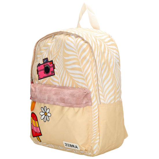 Kinderrucksack 29x39cm für Mädchen in Beige mit Vortasche - leder-accessoires.com