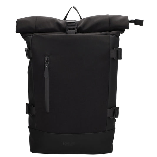 Rolltop-Rucksack 24x59cm in Schwarz mit Reißverschluss und Reißverschlussfach