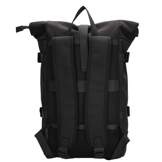 Rolltop-Rucksack 24x59cm in Schwarz mit Reißverschluss und Reißverschlussfach