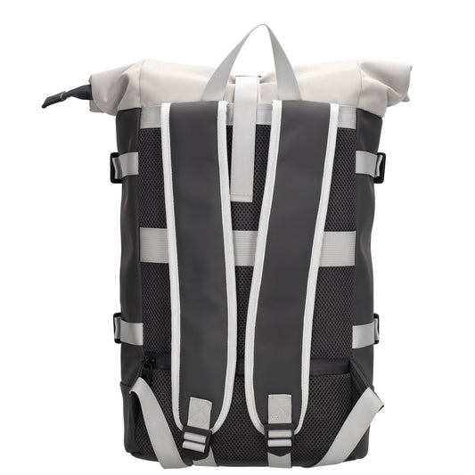 Rolltop-Rucksack 24x59cm in Grau mit Reißverschluss und Reißverschlussfach
