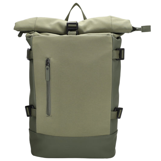 Rolltop-Rucksack 24x59cm in Grün mit Reißverschluss und Reißverschlussfach