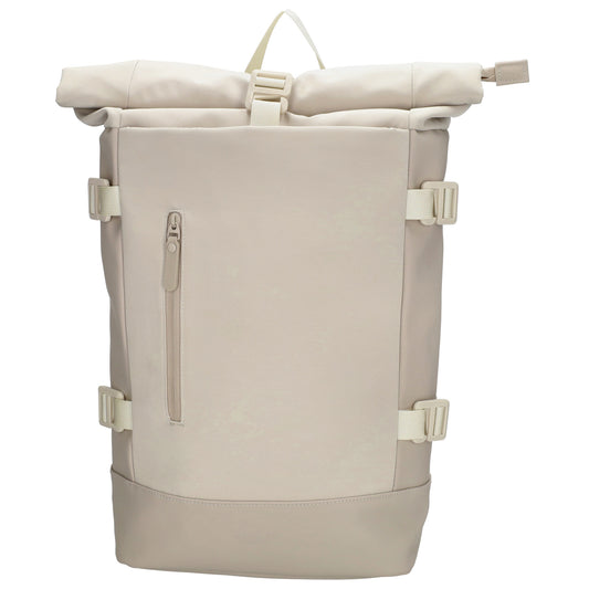 Rolltop-Rucksack 24x59cm in Creme mit Reißverschluss und Reißverschlussfach