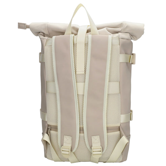 Rolltop-Rucksack 24x59cm in Creme mit Reißverschluss und Reißverschlussfach