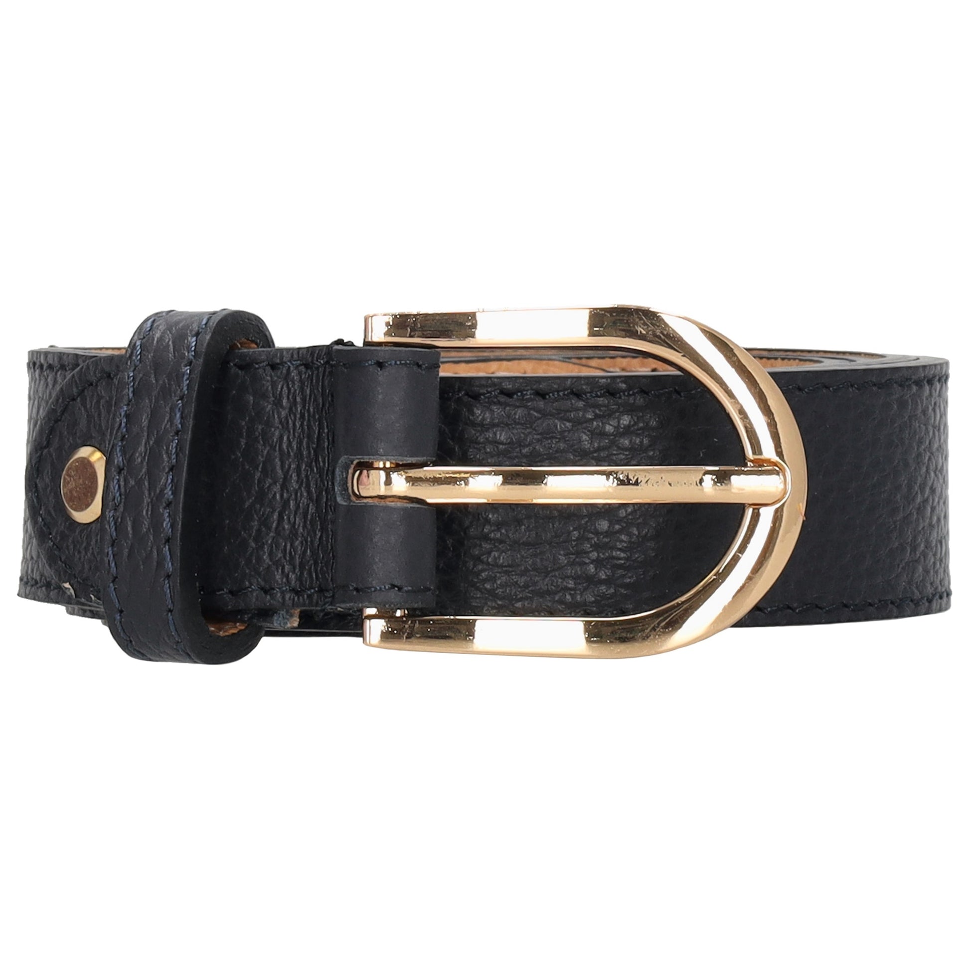 Dunkelblauer Ledergürtel 2,5cm – Vollrindleder, Gold-Schließe, Mattschimmernd - leder-accessoires.com