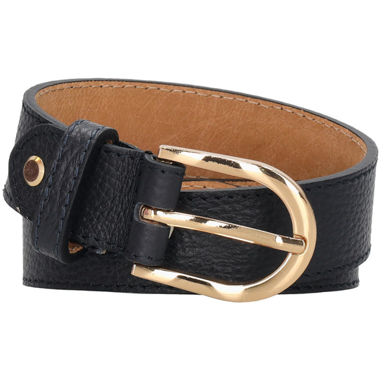 Dunkelblauer Ledergürtel 2,5cm – Vollrindleder, Gold-Schließe, Mattschimmernd - leder-accessoires.com