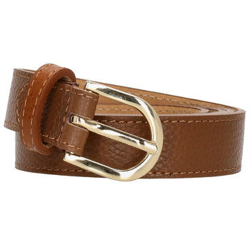 Brauner Ledergürtel, 2,5cm breit – Vollrindleder, glänzende Gold-Schließe, mattschimmernd - leder-accessoires.com