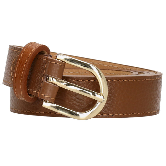 Brauner Ledergürtel, 2,5cm breit – Vollrindleder, glänzende Gold-Schließe, mattschimmernd - leder-accessoires.com